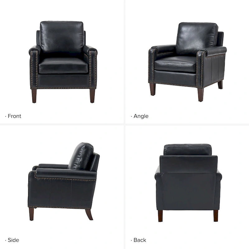 Fauteuil en cuir véritable de transition avec coussin amovible et garnitures cloutées – lot de 2