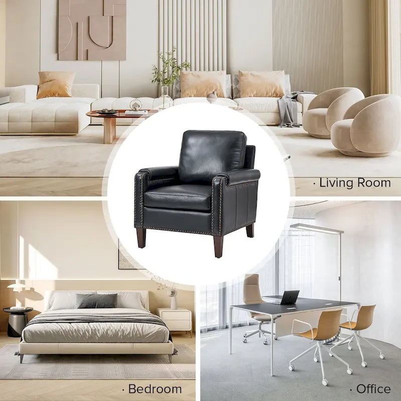 Fauteuil en cuir véritable de transition avec coussin amovible et garnitures cloutées – lot de 2