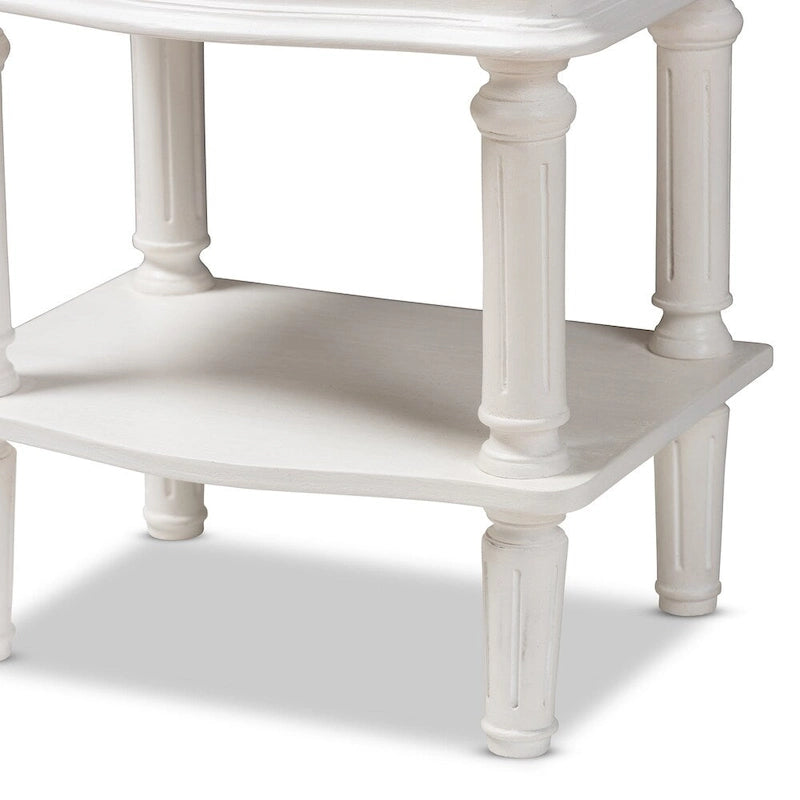 Table de chevet blanche à 2 tiroirs, finition rustique