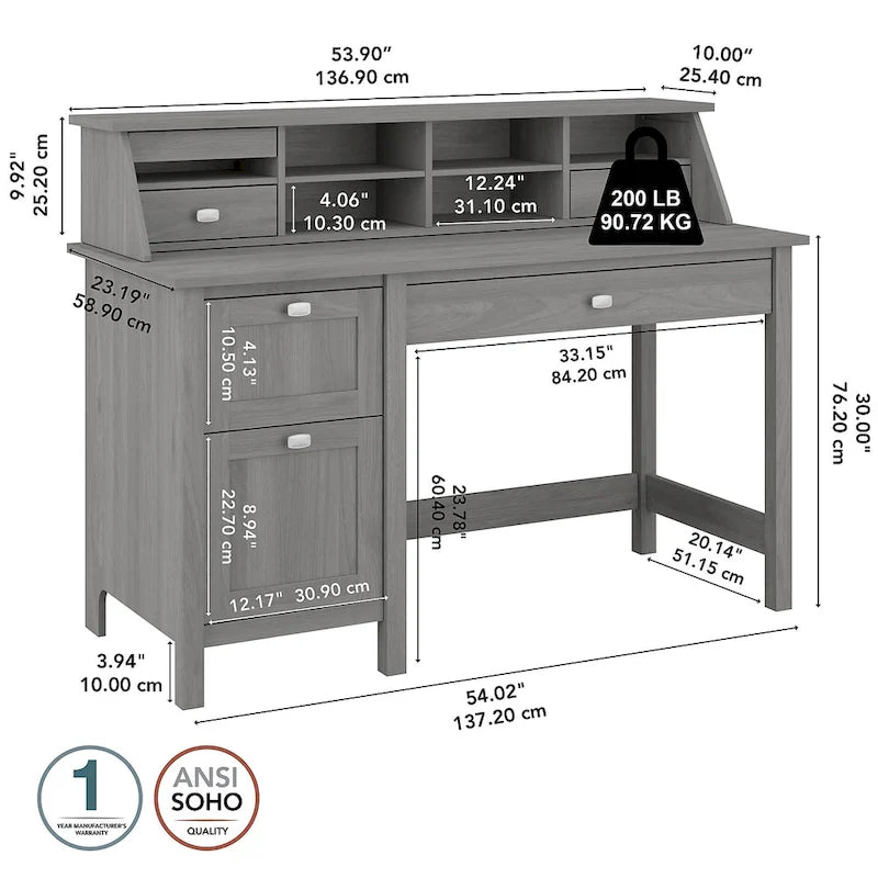 Bureau informatique de 54 po avec organisateur de bureau