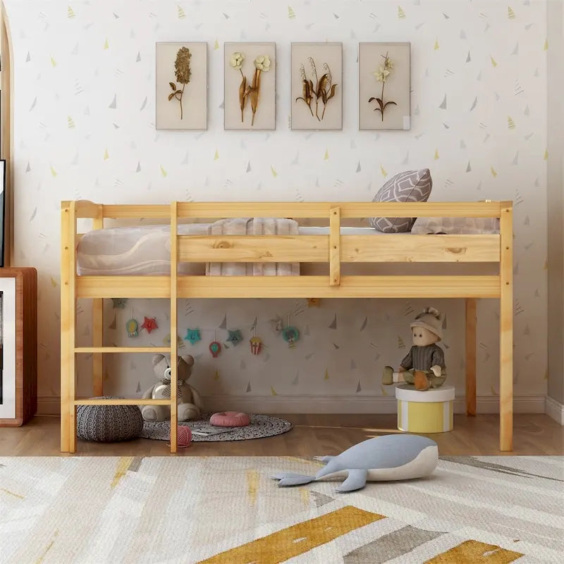 Lit mezzanine bas en bois jumeau avec échelle pour enfants