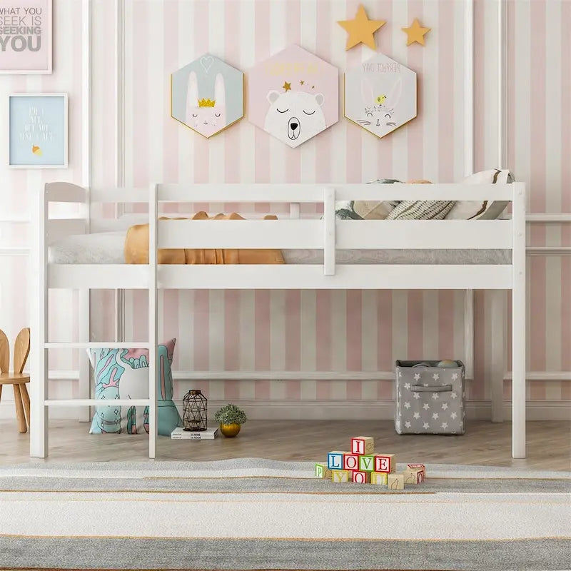 Merax Twin Wood Low Loft Bed with Ladder for Kids