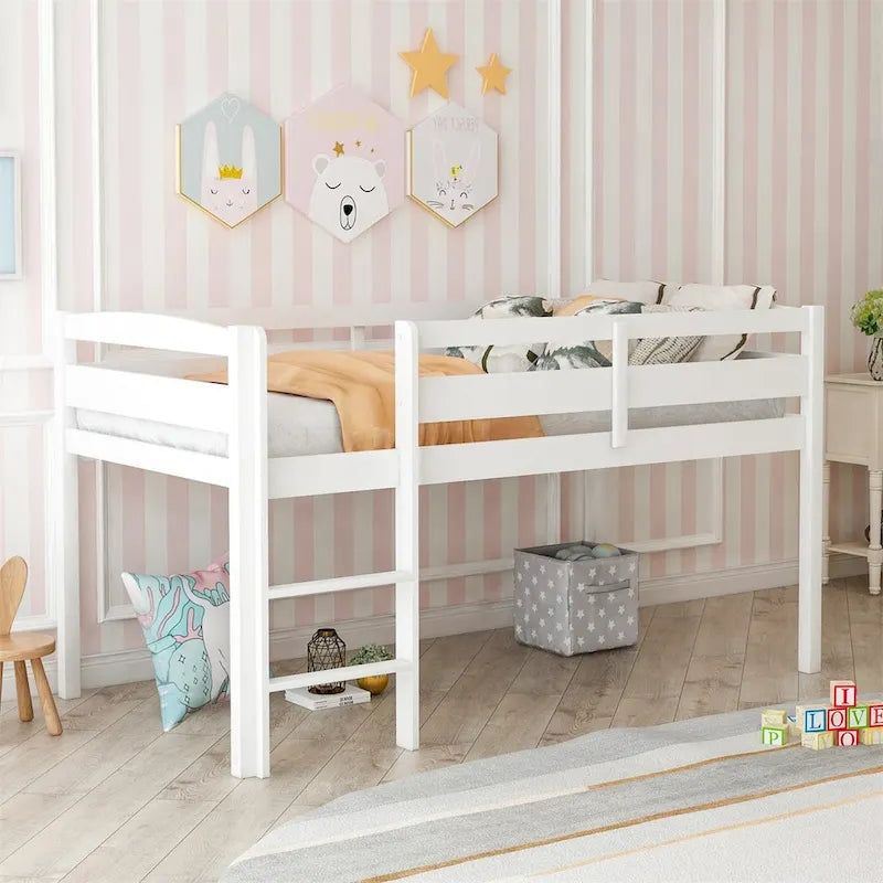 Lit mezzanine bas en bois jumeau avec échelle pour enfants