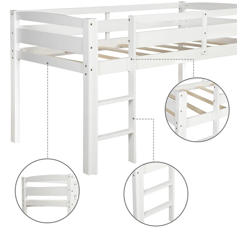 Lit mezzanine bas en bois jumeau avec échelle pour enfants