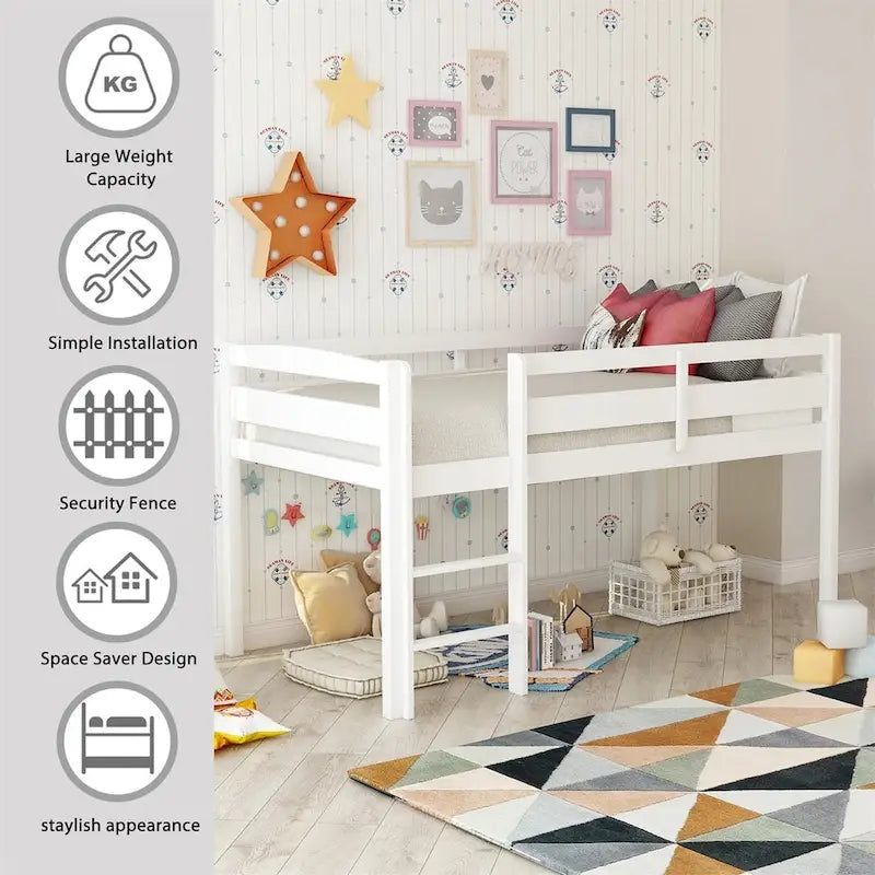 Lit mezzanine bas en bois jumeau avec échelle pour enfants