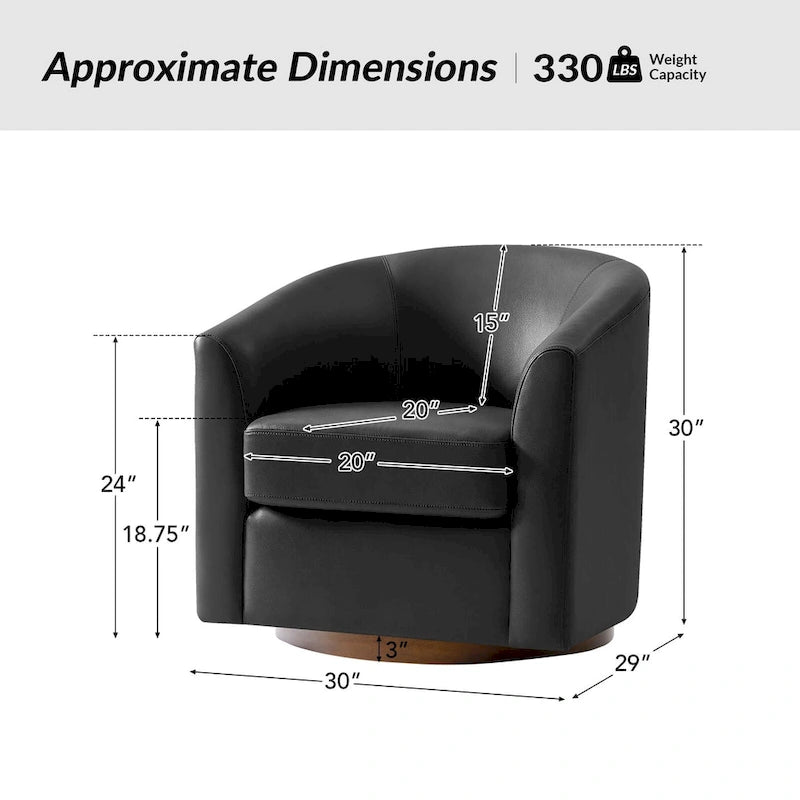 Fauteuil club pivotant en cuir véritable avec base en bois massif