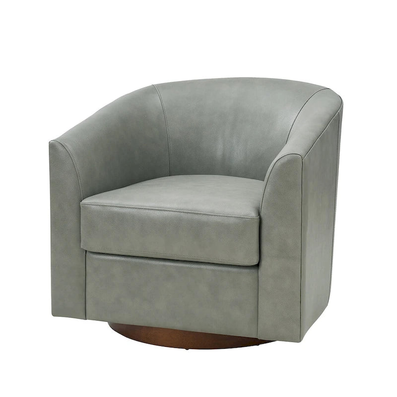Fauteuil club pivotant en cuir véritable avec base en bois massif