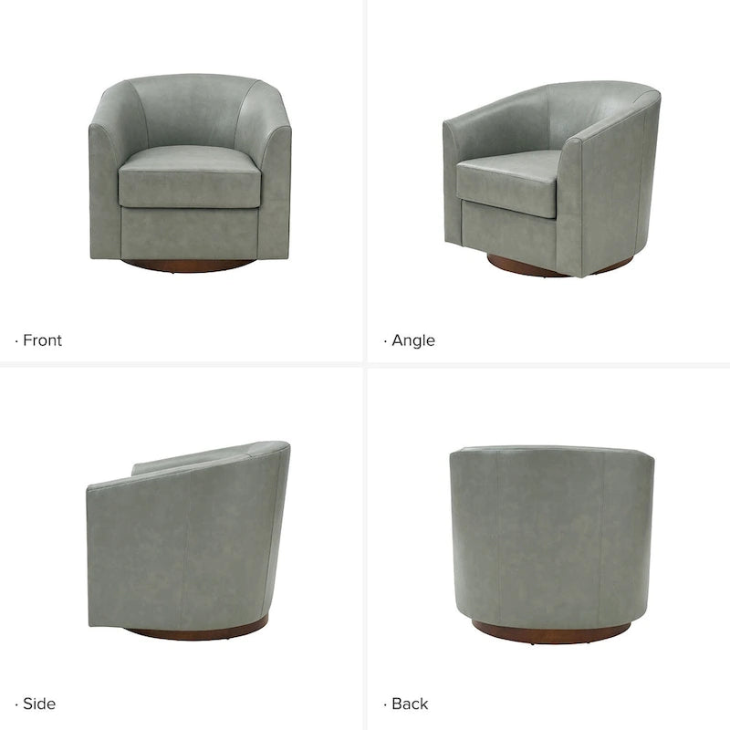 Fauteuil club pivotant en cuir véritable avec base en bois massif