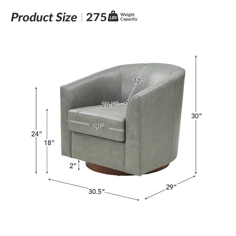 Fauteuil club pivotant en cuir véritable avec base en bois massif