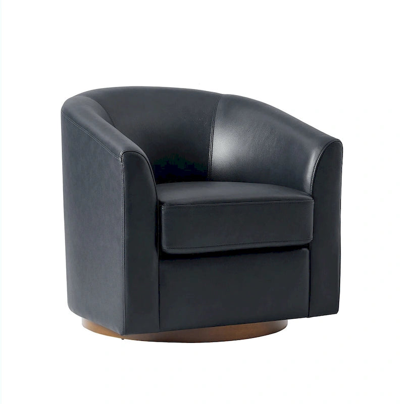 Fauteuil club pivotant en cuir véritable avec base en bois massif