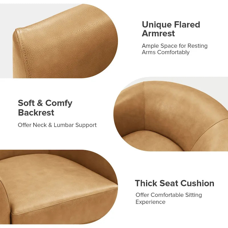 Fauteuil club pivotant en cuir véritable avec base en bois massif