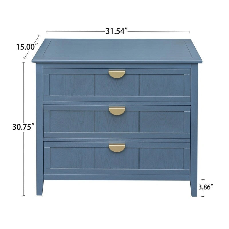 Commode à 3 tiroirs, meuble américain, convient pour chambre à coucher, salon, bureau bleu