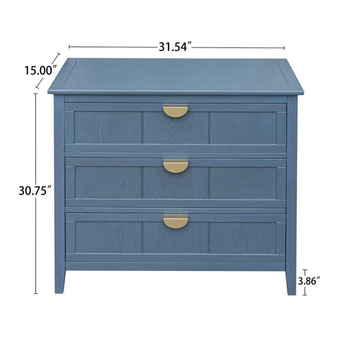 Commode à 3 tiroirs, meuble américain, convient pour chambre à coucher, salon, bureau bleu