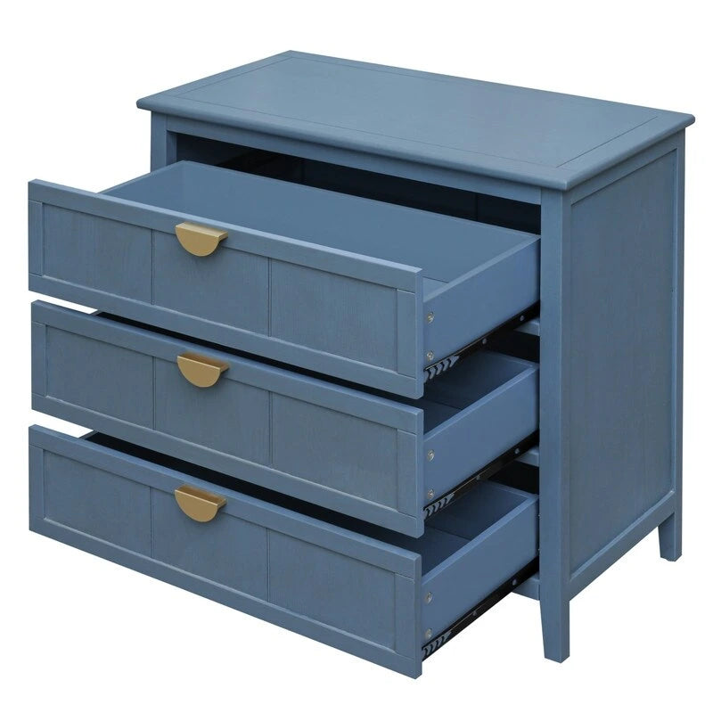 Commode à 3 tiroirs, meuble américain, convient pour chambre à coucher, salon, bureau bleu