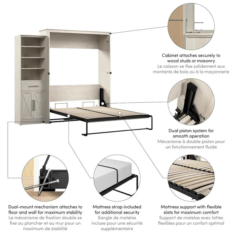 Lit escamotable Queen avec armoire (94W)