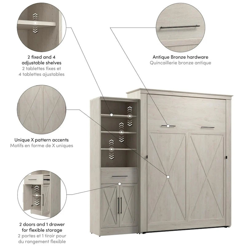 Lit escamotable Queen avec armoire (94W)