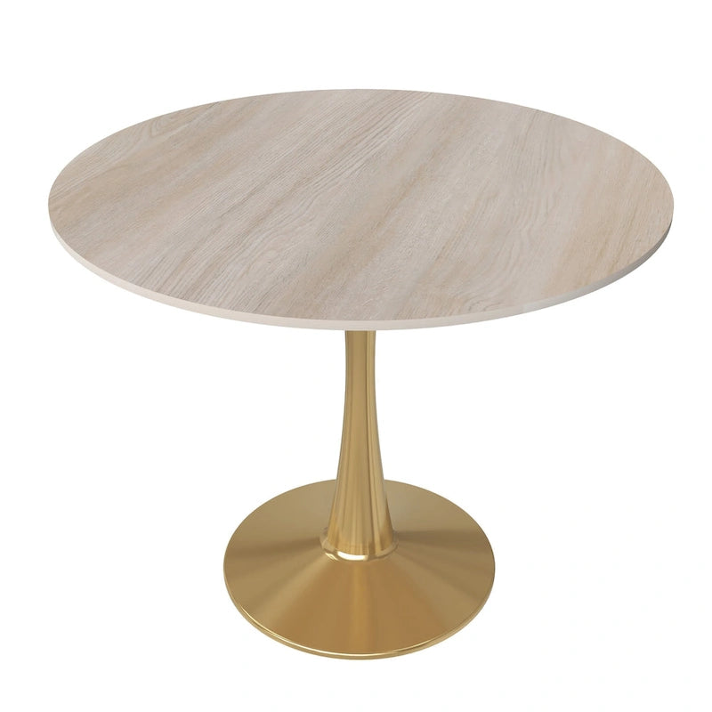Table à manger ronde de 35" pour 4 personnes avec plateau en MDF et base en acier doré, pour cuisine et salle à manger