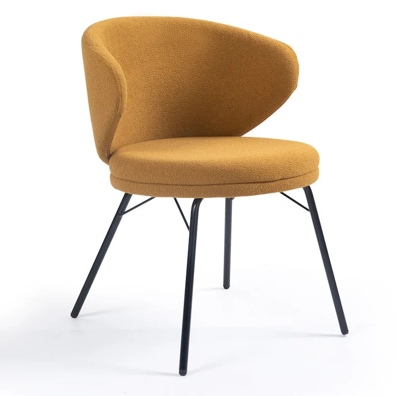 Lot de 2 chaises de salle à manger en tissu bouclette orange avec pieds en fer noir