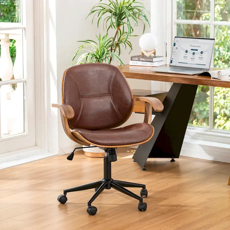 Chaise de bureau pivotante réglable en similicuir avec accoudoirs, design ergonomique