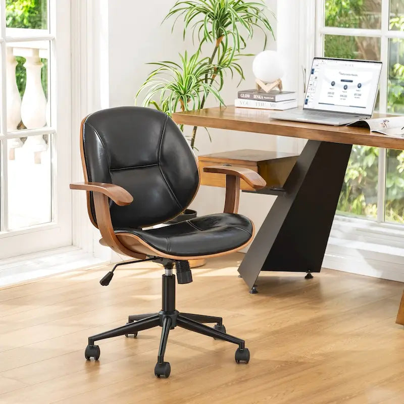 Chaise de bureau pivotante réglable en similicuir avec accoudoirs, design ergonomique