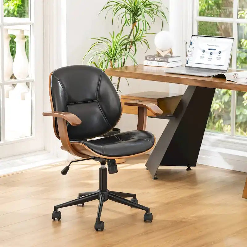 Chaise de bureau pivotante réglable en similicuir avec accoudoirs, design ergonomique