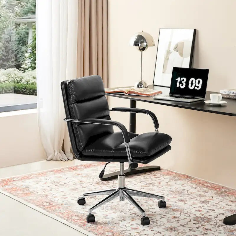 Chaise de bureau pivotante réglable en similicuir avec accoudoirs, design ergonomique