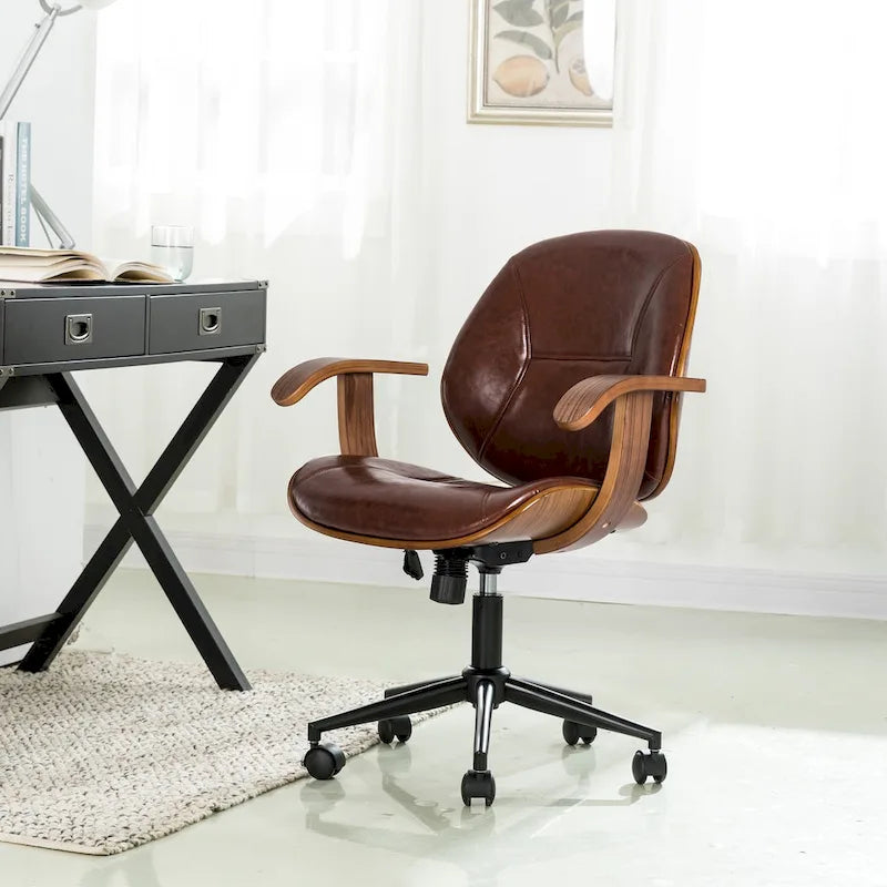 Chaise de bureau pivotante réglable en similicuir avec accoudoirs, design ergonomique