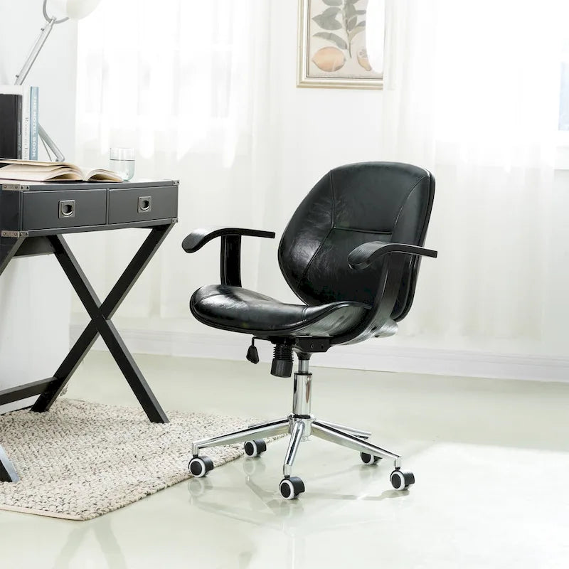 Chaise de bureau pivotante réglable en similicuir avec accoudoirs, design ergonomique