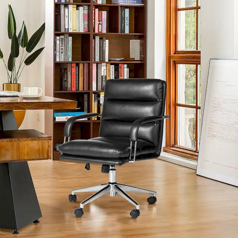 Chaise de bureau pivotante réglable en similicuir avec accoudoirs, design ergonomique