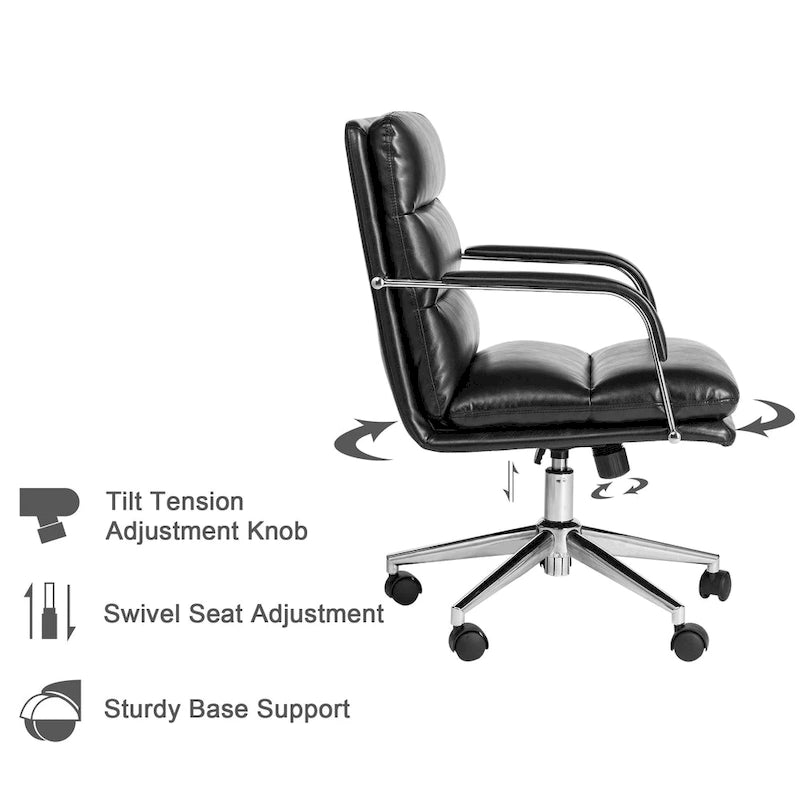 Chaise de bureau pivotante réglable en similicuir avec accoudoirs, design ergonomique