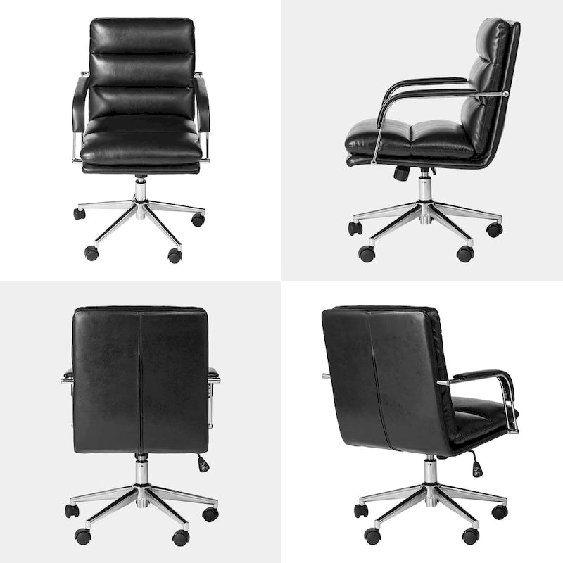 Chaise de bureau pivotante réglable en similicuir avec accoudoirs, design ergonomique
