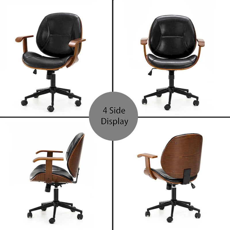 Chaise de bureau pivotante réglable en similicuir avec accoudoirs, design ergonomique