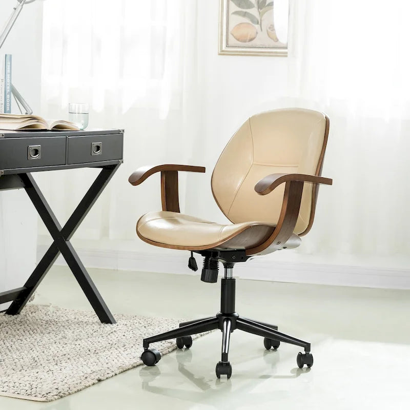 Chaise de bureau pivotante réglable en similicuir avec accoudoirs, design ergonomique