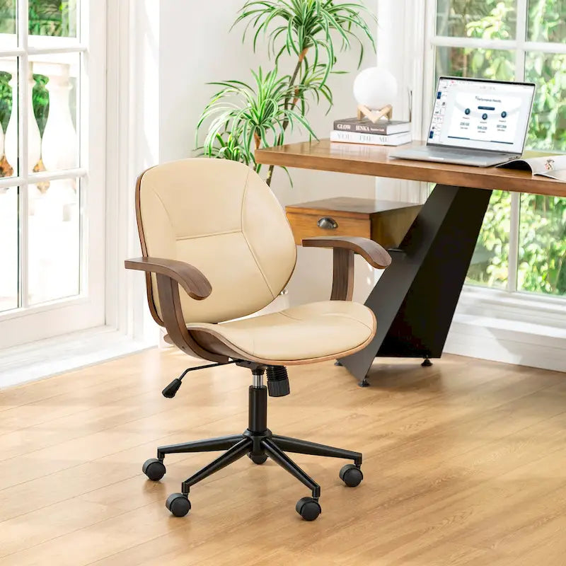Chaise de bureau pivotante réglable en similicuir avec accoudoirs, design ergonomique