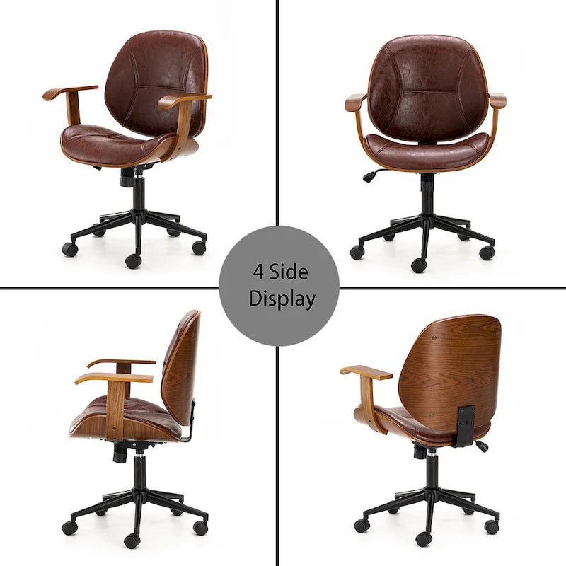 Chaise de bureau pivotante réglable en similicuir avec accoudoirs, design ergonomique