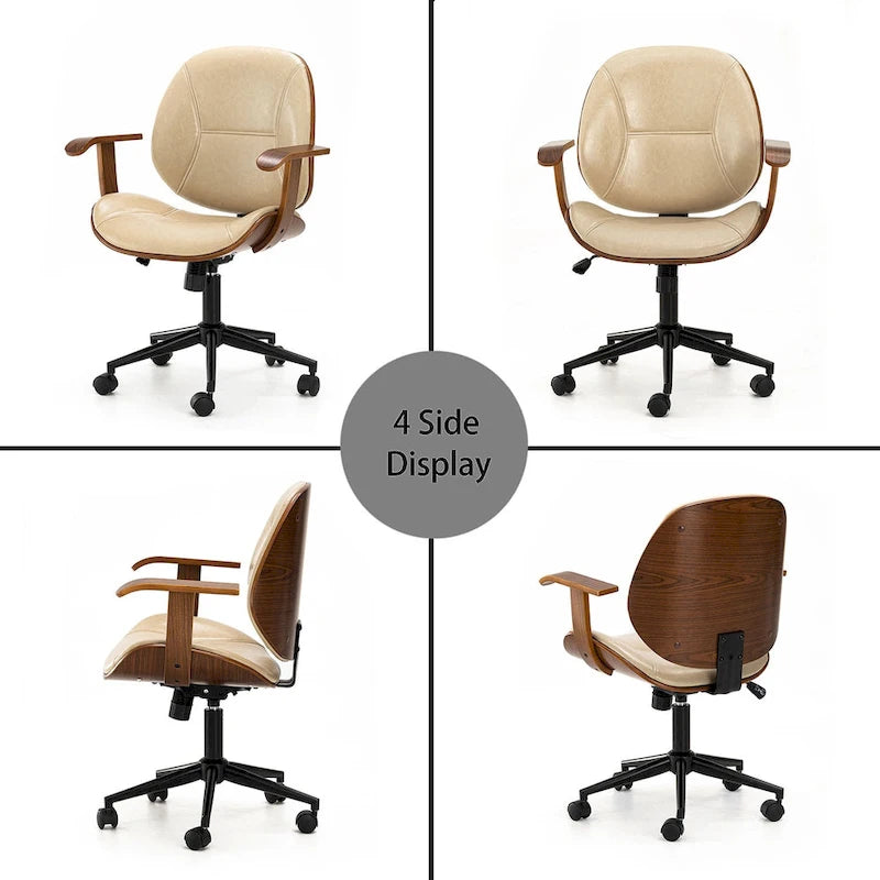 Chaise de bureau pivotante réglable en similicuir avec accoudoirs, design ergonomique