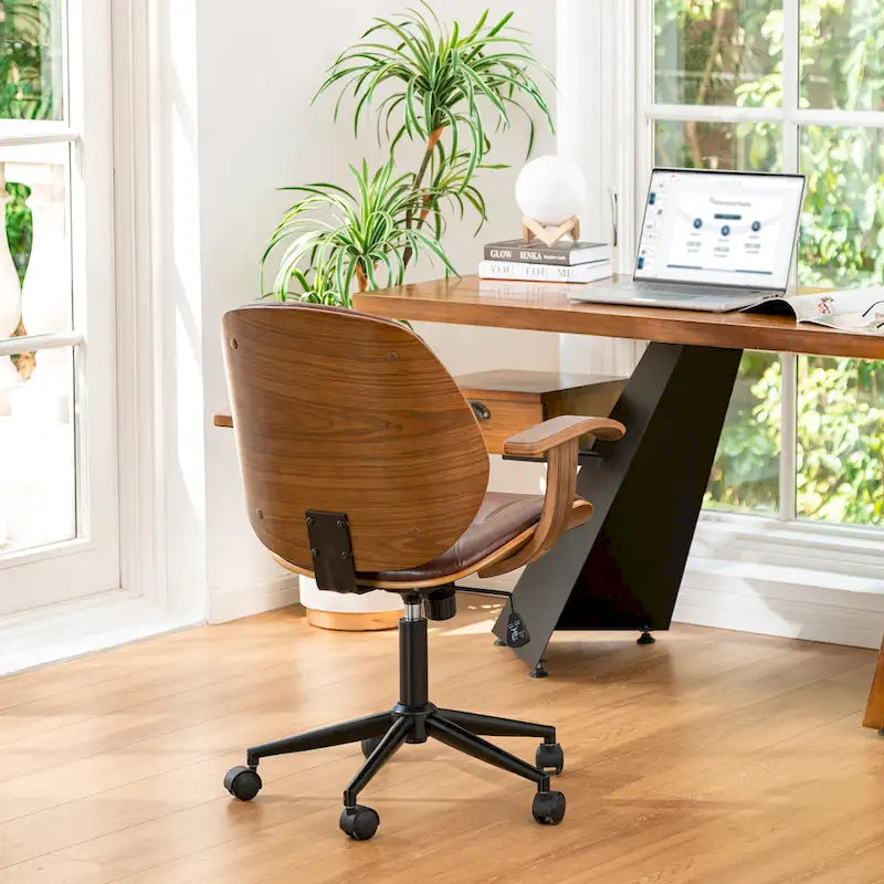 Chaise de bureau pivotante réglable en similicuir avec accoudoirs, design ergonomique