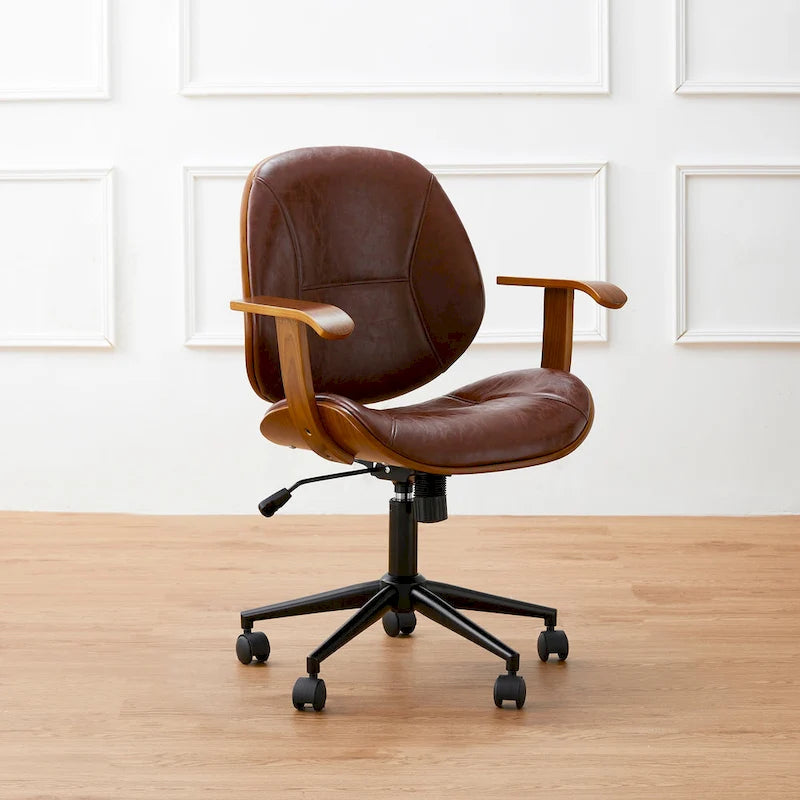 Chaise de bureau pivotante réglable en similicuir avec accoudoirs, design ergonomique