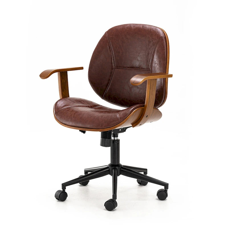 Chaise de bureau pivotante réglable en similicuir avec accoudoirs, design ergonomique