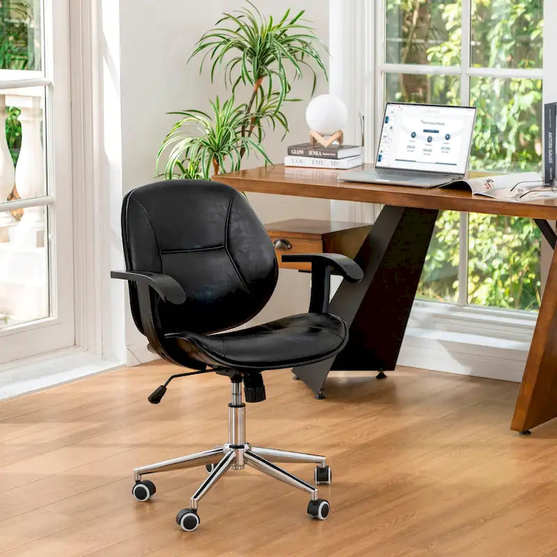 Chaise de bureau pivotante réglable en similicuir avec accoudoirs, design ergonomique