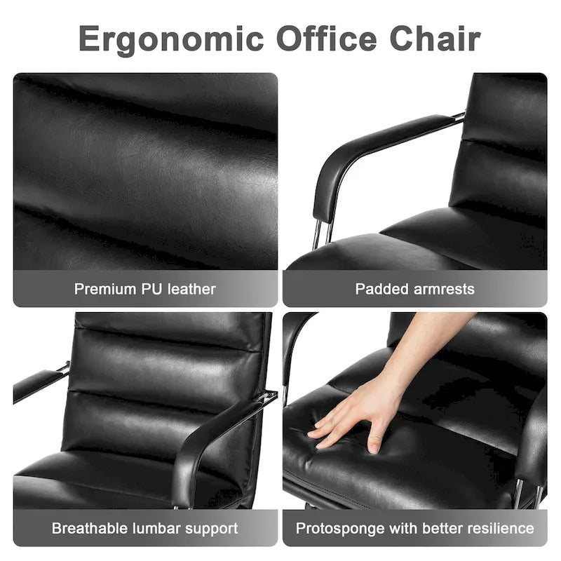 Chaise de bureau pivotante réglable en similicuir avec accoudoirs, design ergonomique