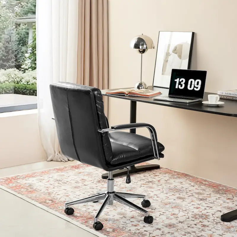 Chaise de bureau pivotante réglable en similicuir avec accoudoirs, design ergonomique