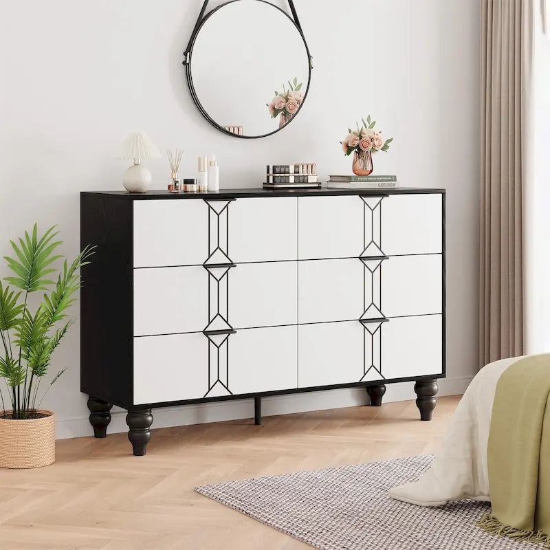 Commode à 6 tiroirs profonds, commode moderne en bois