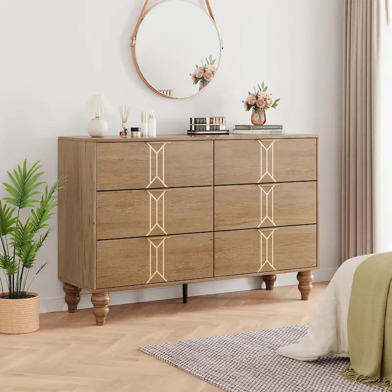 Commode à 6 tiroirs profonds, commode moderne en bois