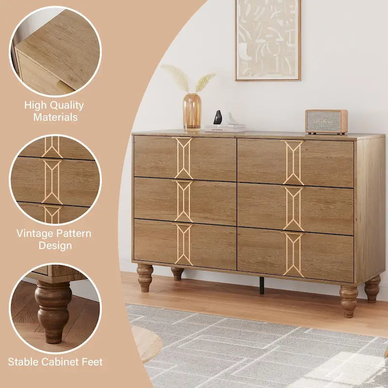 Commode à 6 tiroirs profonds, commode moderne en bois